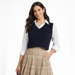 Aritzia Sunday Best Winnie Cropped Vest Sz XS Merino Wool Blend Preppy Academia